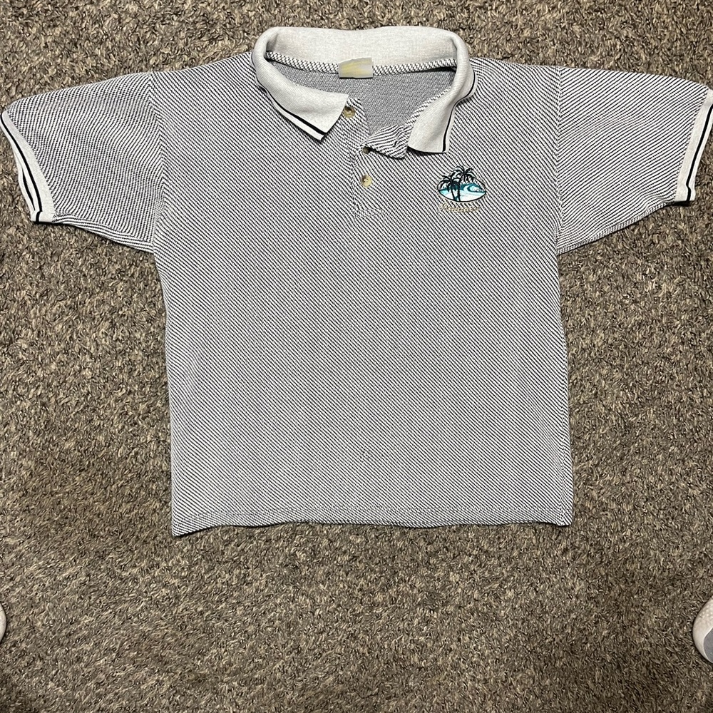 Men's Striped Polo Shirt with Palm Tree Embroidery